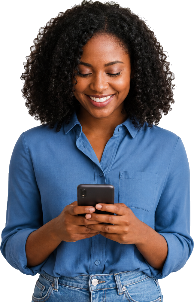 Young African professional reviewing job matches on her phone